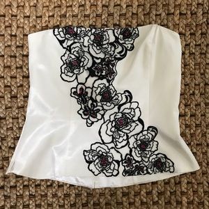 White House Black Market cream silk beaded top